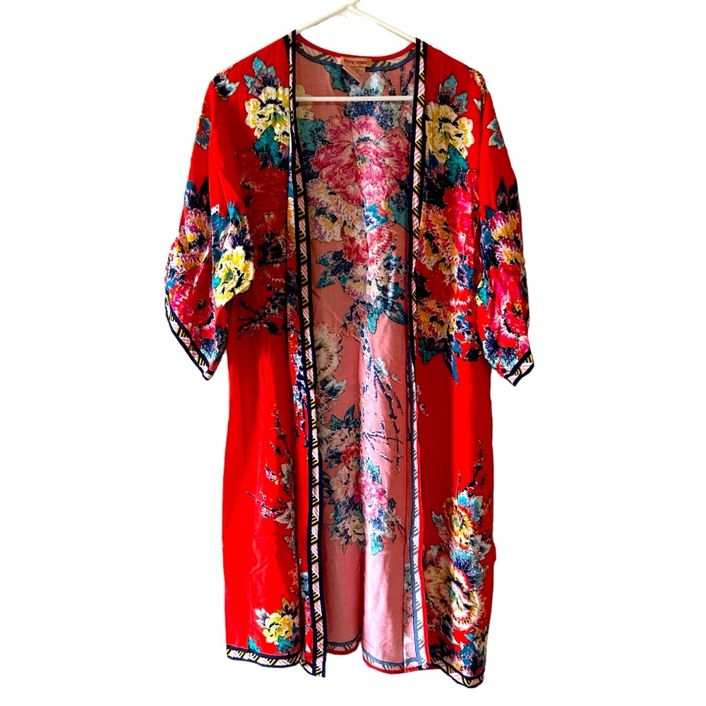 FLYING TOMATO Kimono Summer Red and Multicolor Floral Print Women’s S/M